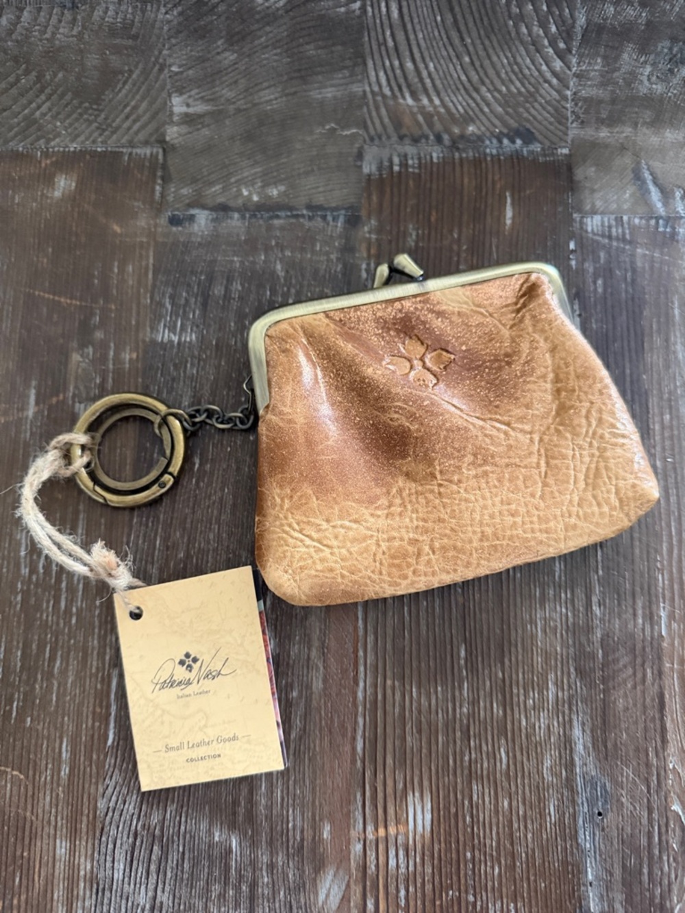 Patricia Nash Distressed Brown Leather Kiss-Lock Coin Purse with Keyring